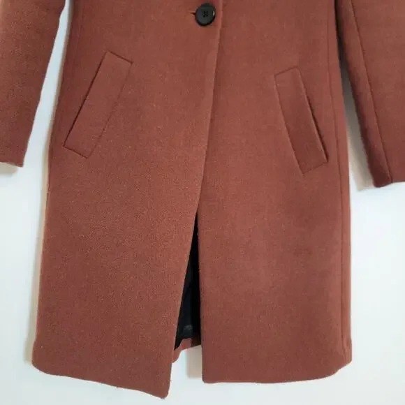 House Of Harlow 1960 Burnt Brown Wool Blend Long Peacoat XS Winter Travel Work - Picture 7 of 16